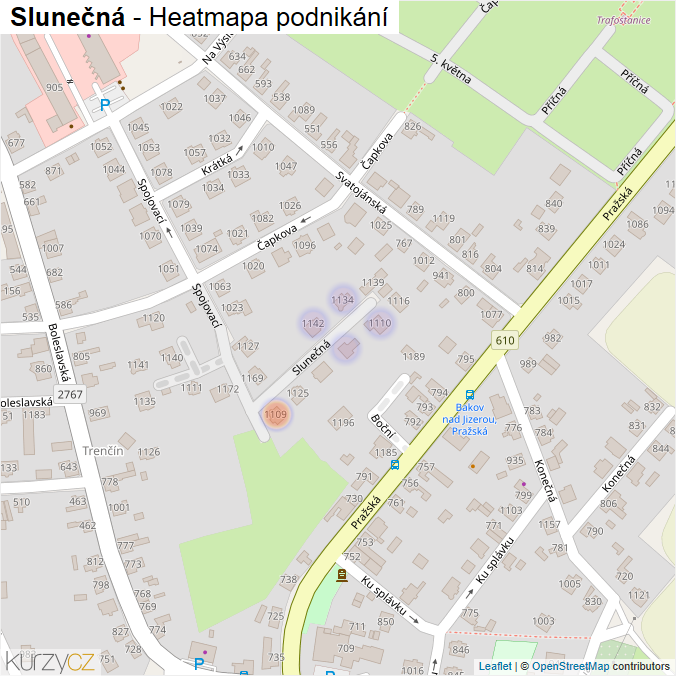 Mapa Slunečná - Firmy v ulici.