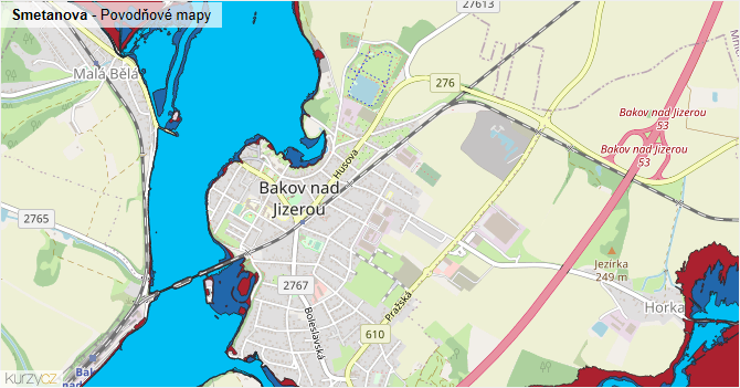 Smetanova - záplavové mapy stoleté vody