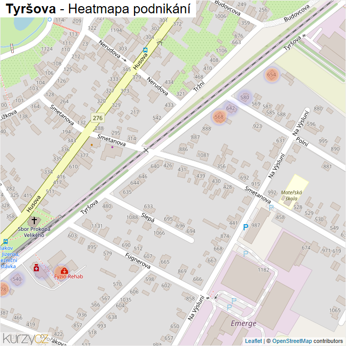 Mapa Tyršova - Firmy v ulici.