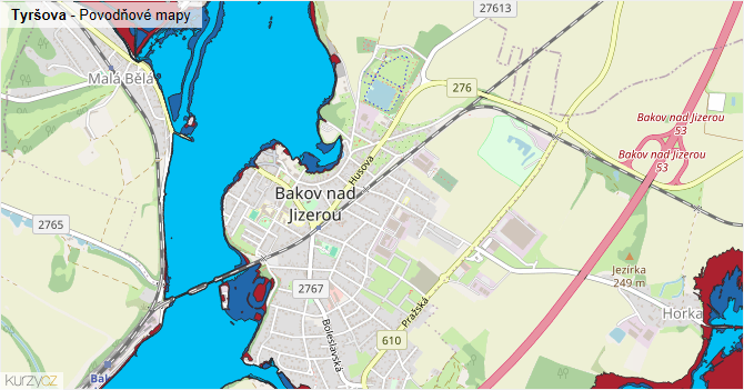 Tyršova - záplavové mapy stoleté vody