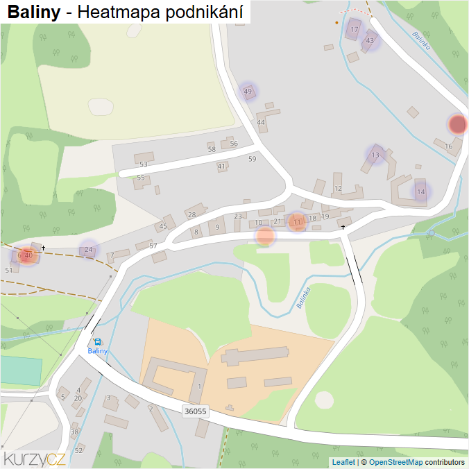 Mapa Baliny - Firmy v části obce.