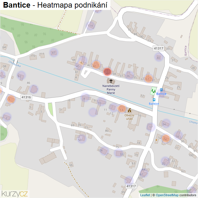Mapa Bantice - Firmy v části obce.