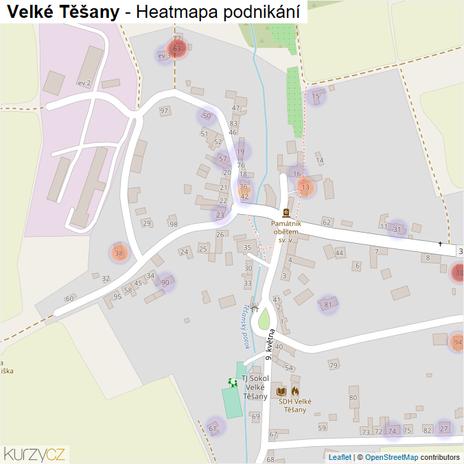 Mapa Velké Těšany - Firmy v části obce.