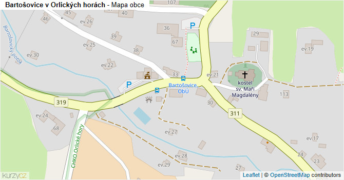 Bartošovice v Orlických horách - mapa obce