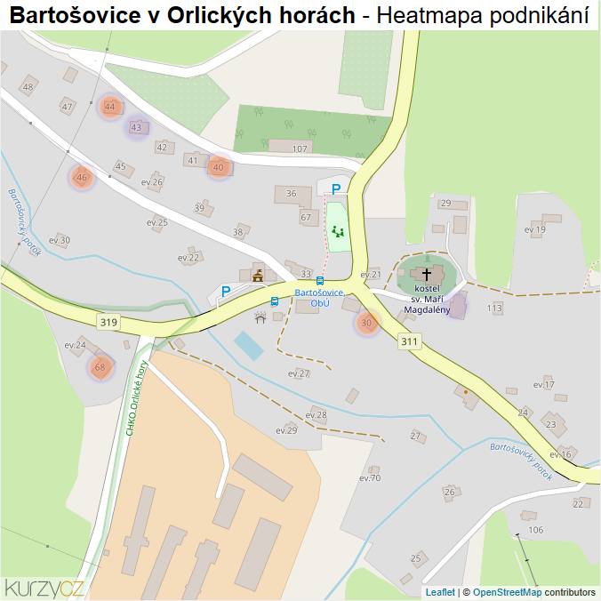 Mapa Bartošovice v Orlických horách - Firmy v části obce.