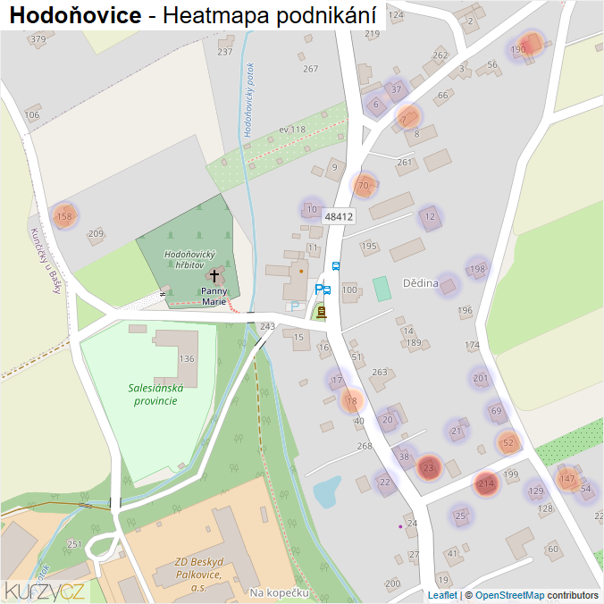 Mapa Hodoňovice - Firmy v části obce.