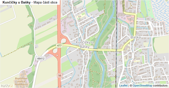 Kunčičky u Bašky - mapa části obce