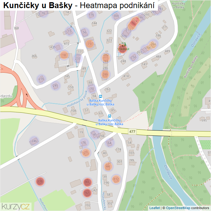 Mapa Kunčičky u Bašky - Firmy v části obce.