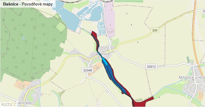 Bašnice - záplavové mapy stoleté vody