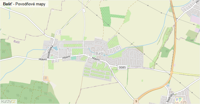 Bašť - záplavové mapy stoleté vody