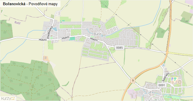 Bořanovická - záplavové mapy stoleté vody