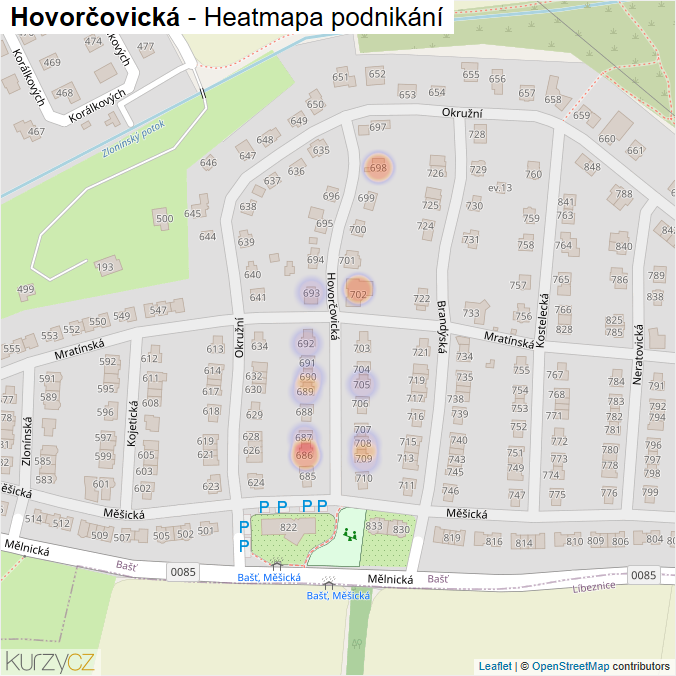 Mapa Hovorčovická - Firmy v ulici.