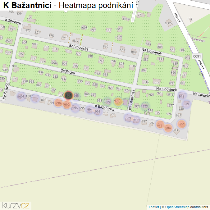 Mapa K Bažantnici - Firmy v ulici.