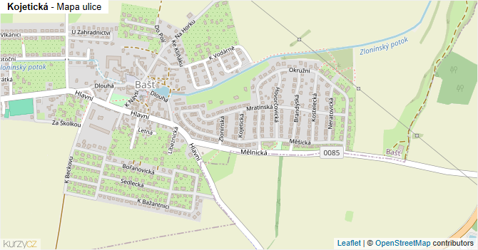 Kojetická - mapa ulice