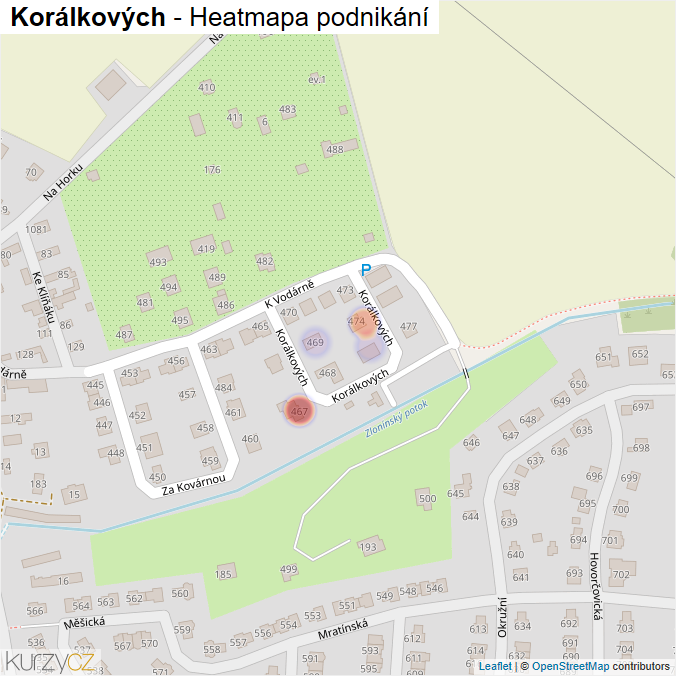 Mapa Korálkových - Firmy v ulici.