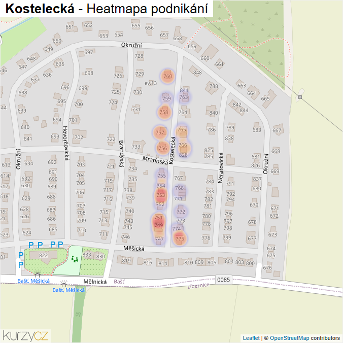 Mapa Kostelecká - Firmy v ulici.