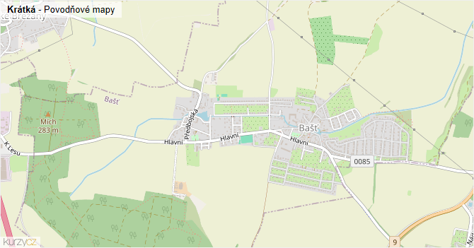Krátká - záplavové mapy stoleté vody
