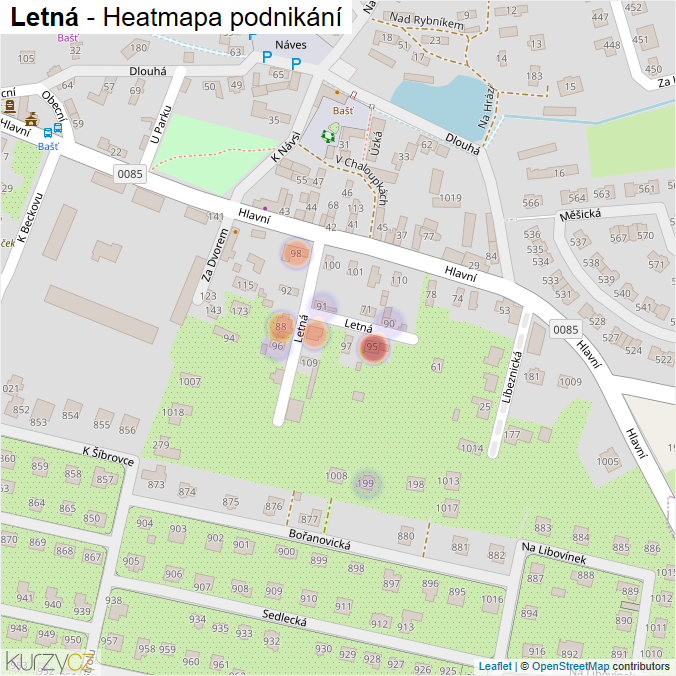 Mapa Letná - Firmy v ulici.