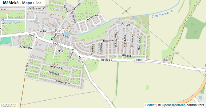 Měšická - mapa ulice