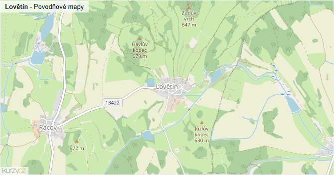 Lovětín - záplavové mapy stoleté vody