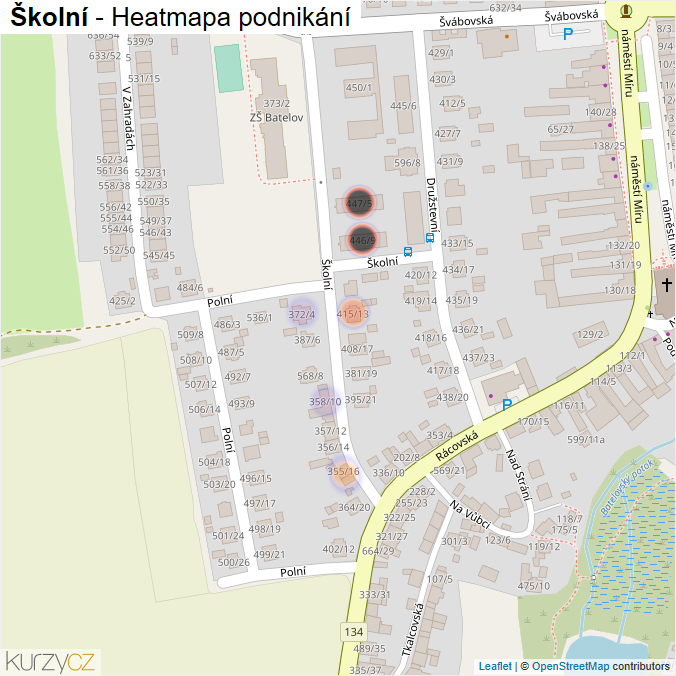 Mapa Školní - Firmy v ulici.