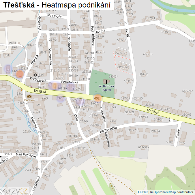 Mapa Třešťská - Firmy v ulici.