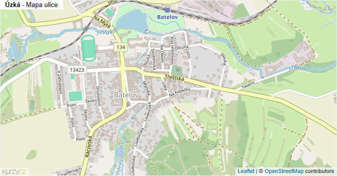 Úzká - mapa ulice