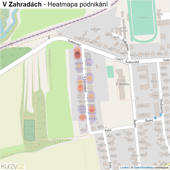 Mapa V Zahradách - Firmy v ulici.