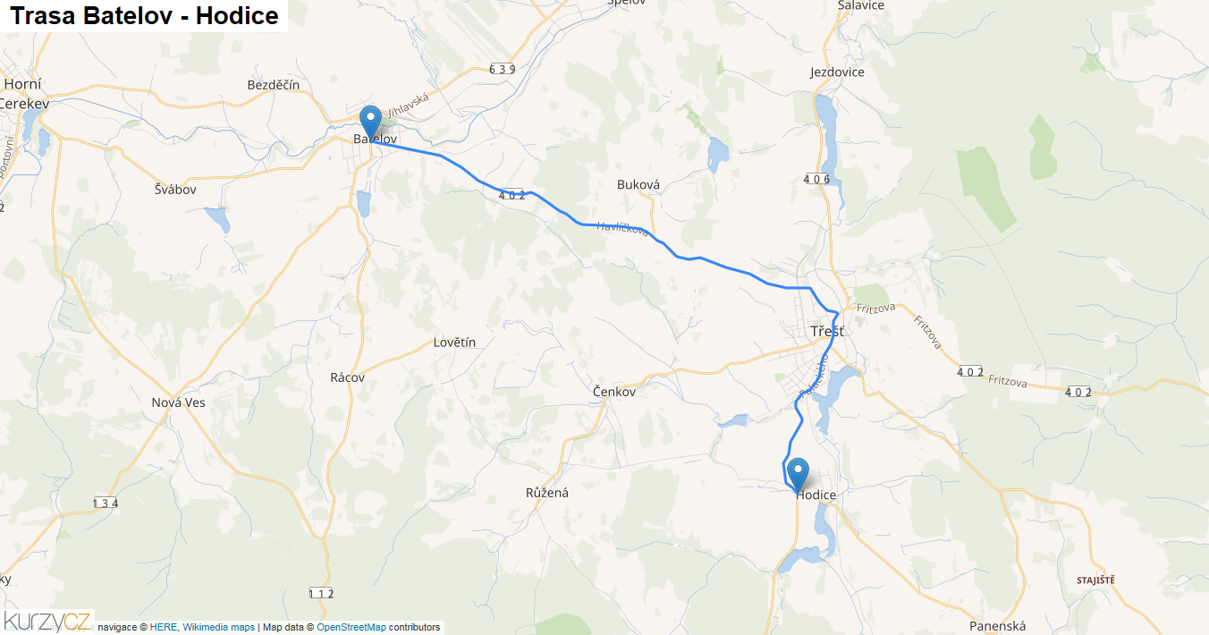 Batelov-Hodice, mapa trasy