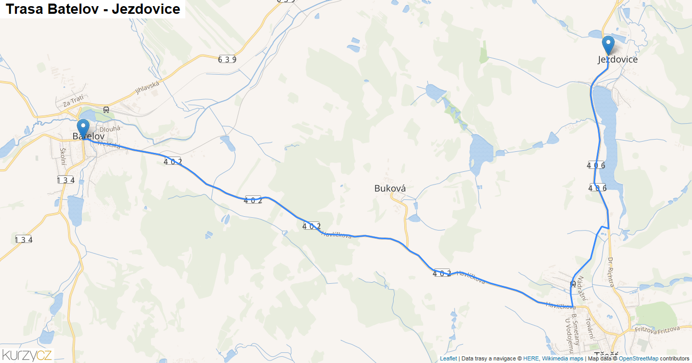 Batelov-Jezdovice, mapa trasy