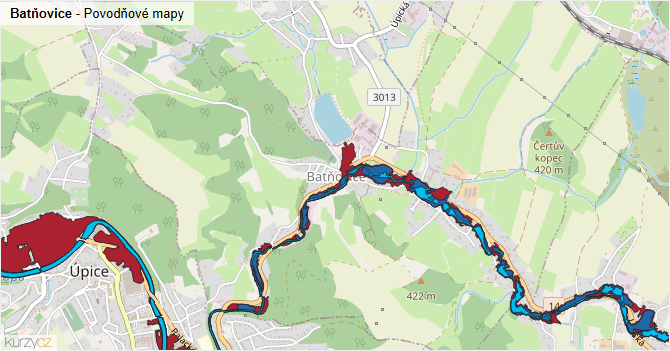 Batňovice - záplavové mapy stoleté vody