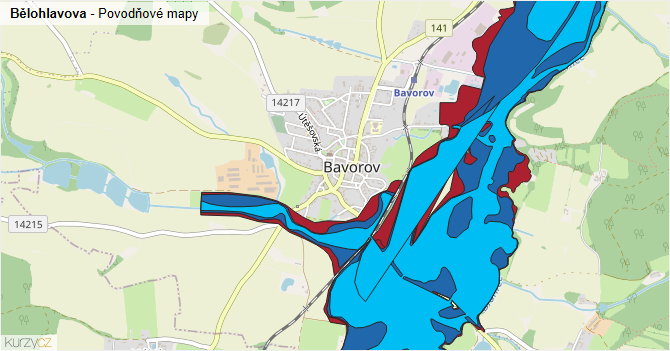 Bělohlavova - záplavové mapy stoleté vody