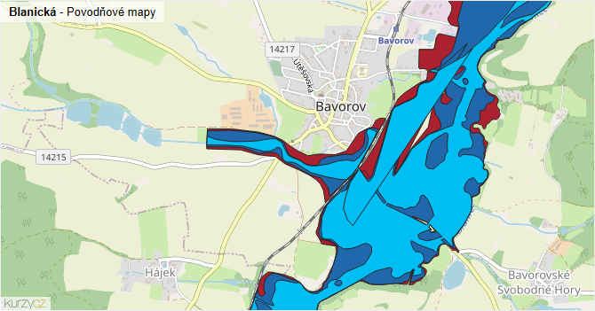 Blanická - záplavové mapy stoleté vody