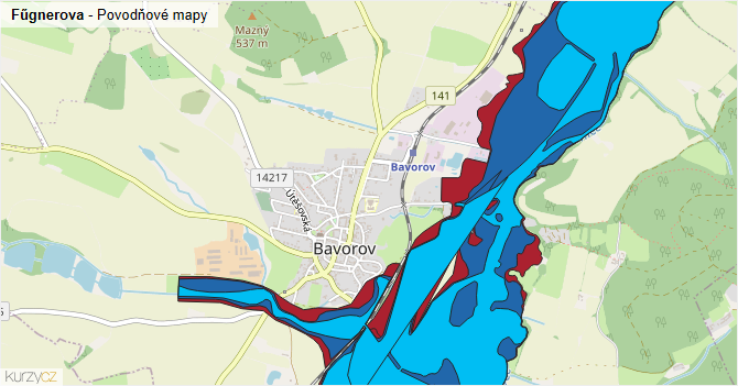 Fűgnerova - záplavové mapy stoleté vody