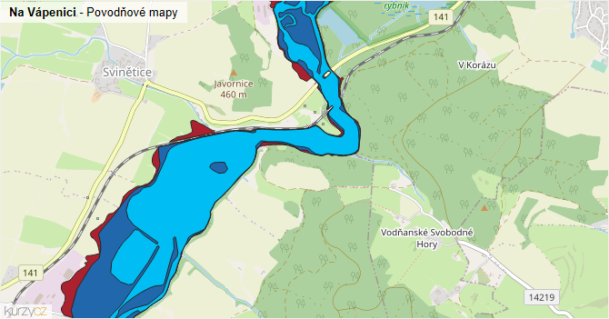 Na Vápenici - záplavové mapy stoleté vody