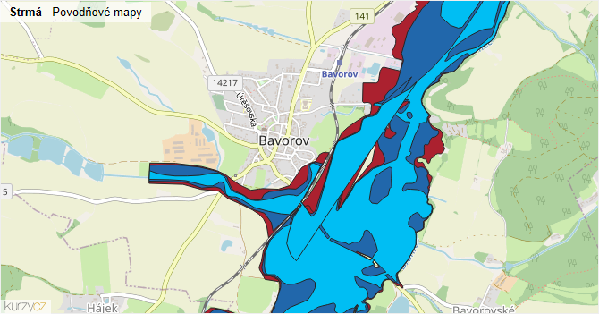 Strmá - záplavové mapy stoleté vody