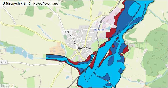 U Masných krámů - záplavové mapy stoleté vody