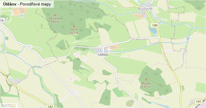 Útěšov - záplavové mapy stoleté vody
