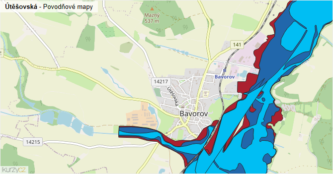 Útěšovská - záplavové mapy stoleté vody