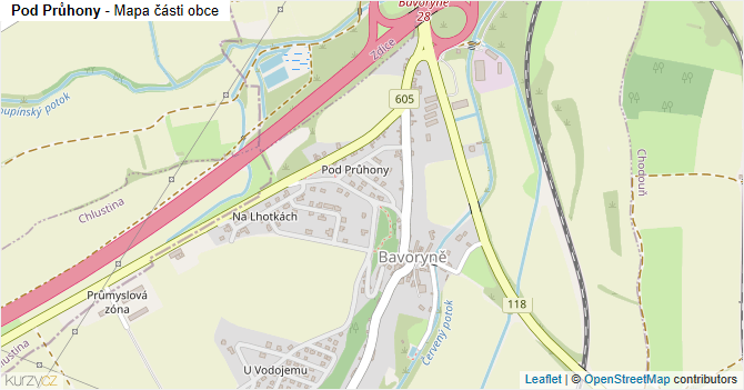 Pod Průhony - mapa části obce