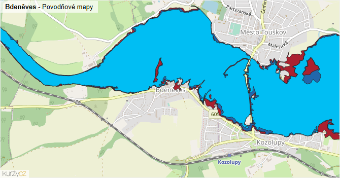 Bdeněves - záplavové mapy stoleté vody