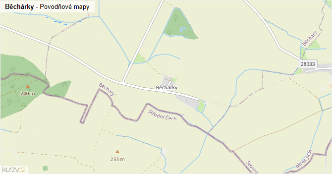 Běchárky - záplavové mapy stoleté vody