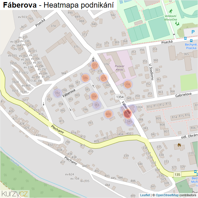 Mapa Fáberova - Firmy v ulici.
