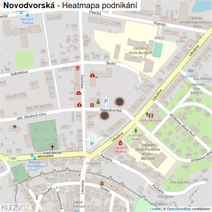 Mapa Novodvorská - Firmy v ulici.