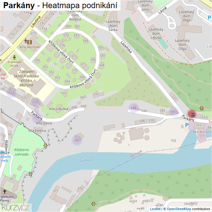 Mapa Parkány - Firmy v ulici.