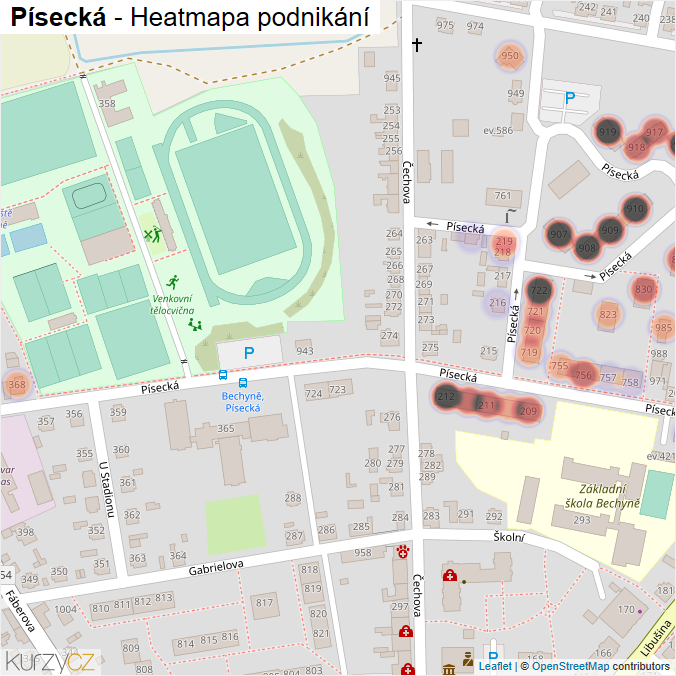Mapa Písecká - Firmy v ulici.