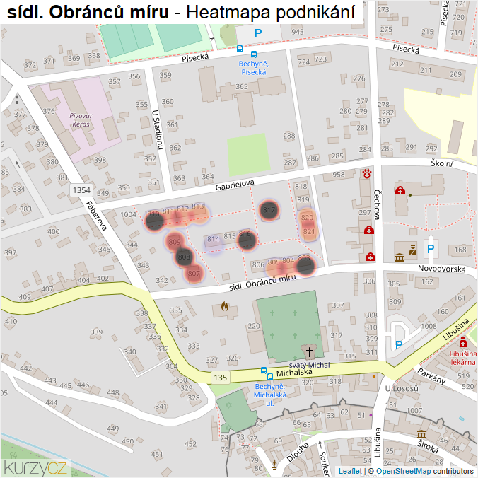 Mapa sídl. Obránců míru - Firmy v ulici.