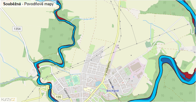 Souběžná - záplavové mapy stoleté vody