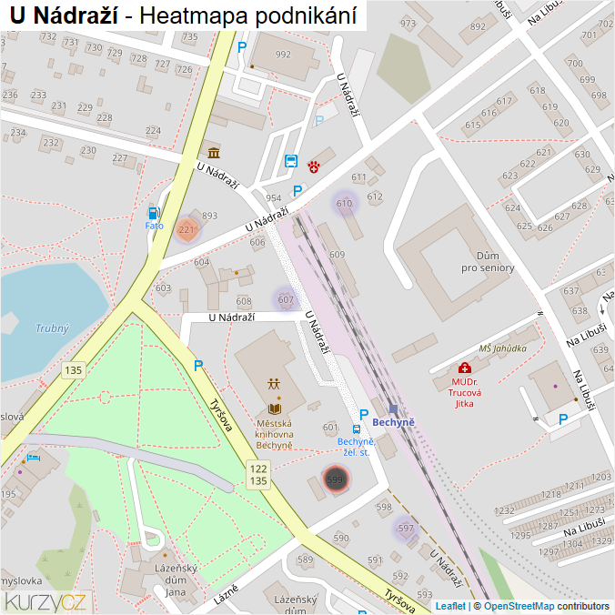 Mapa U Nádraží - Firmy v ulici.