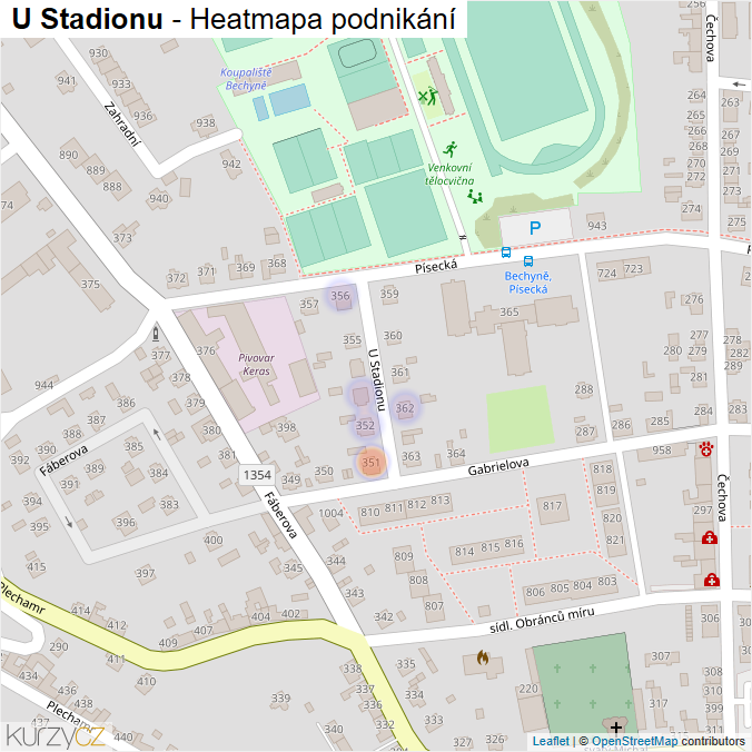 Mapa U Stadionu - Firmy v ulici.